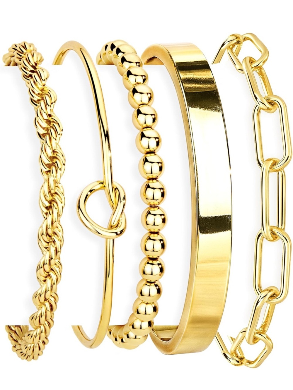 5pc 18k Gold Plated Stainless Steel Trendy Bangle Bracelet Set